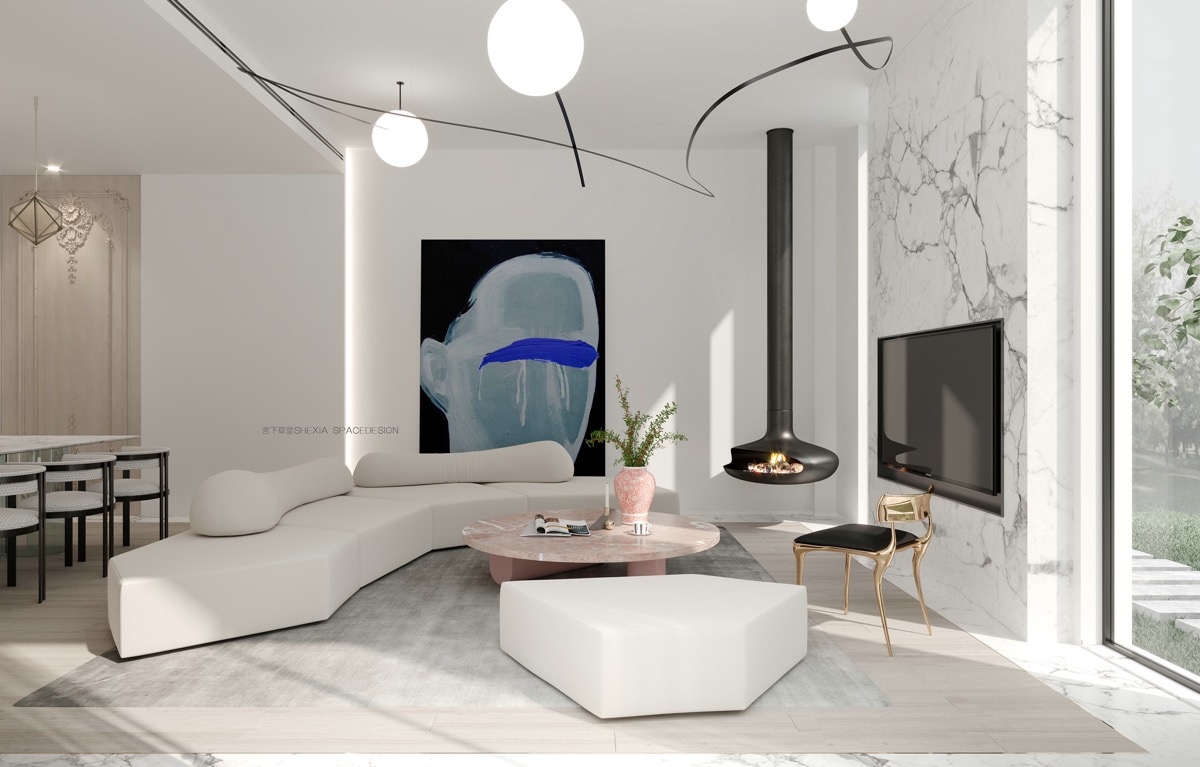 marble-accent-wall-with-pink-marble-living-room-table